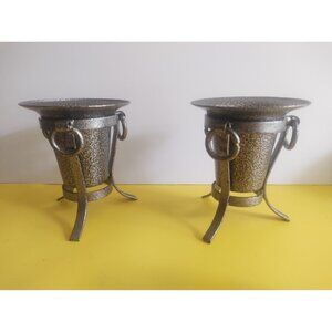 Decorative Ornate Powdered Black metal Vases/Candle Holder set(2)